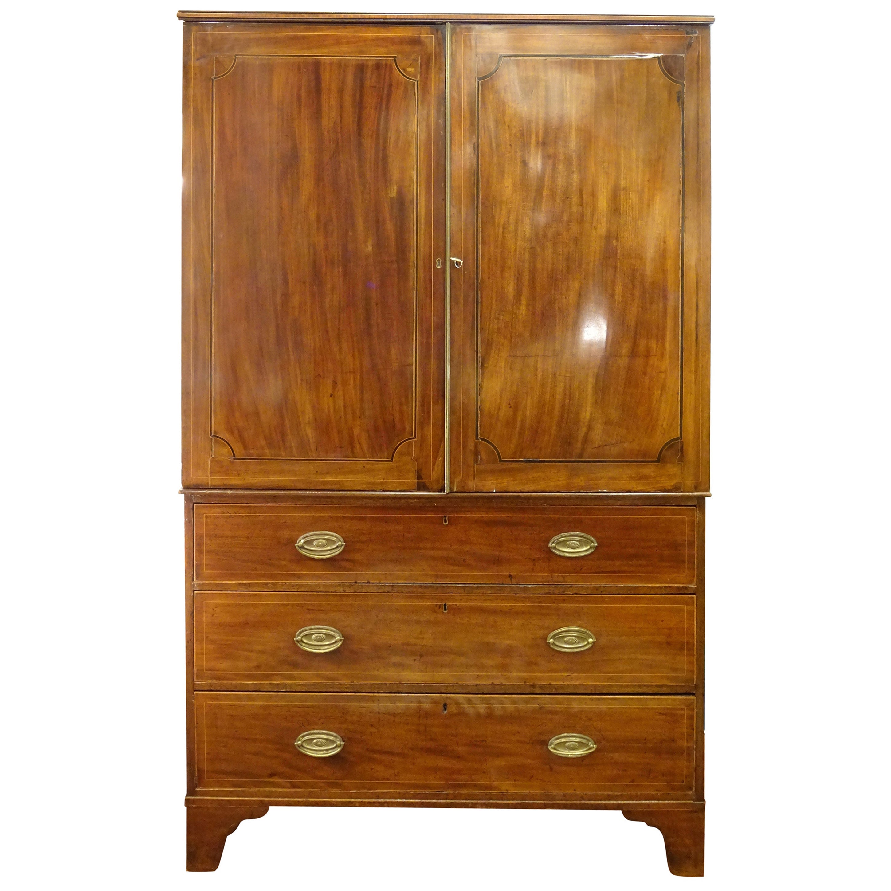 Antique English Edwardian Mahogany Chifferobe Wardrobe Closet Clothing