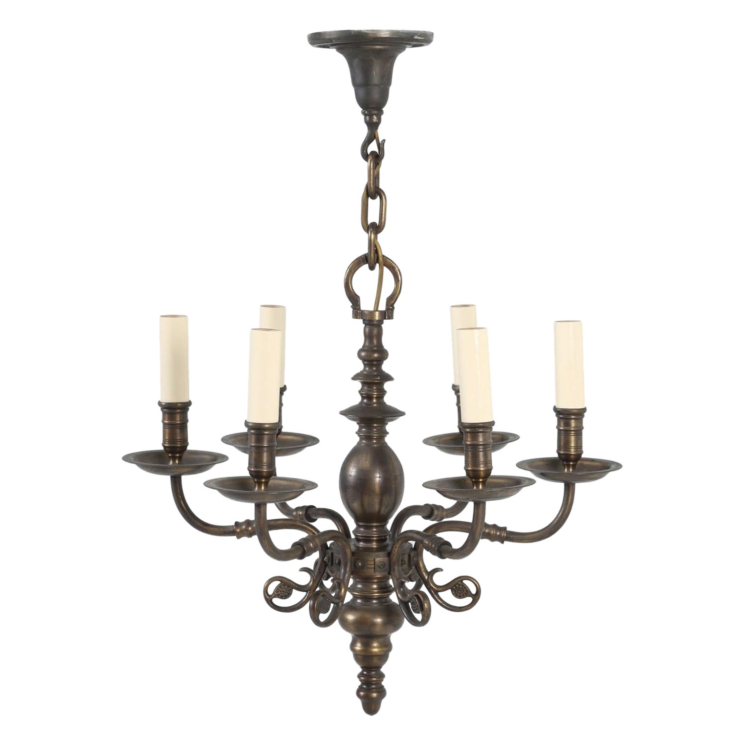 Vintage 6-Light Brass Chandelier Stamped Made in Holland in Excellent Condition
