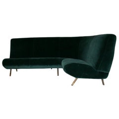 Marco Zanuso Mid-Century Modern "Triennale Corner" Green Velvet Italian Sofa