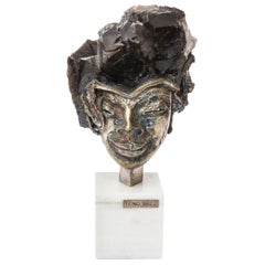 Aurelio Teno Silvered Bronze, Enamel and Quartz Sculpture Vintage Signed