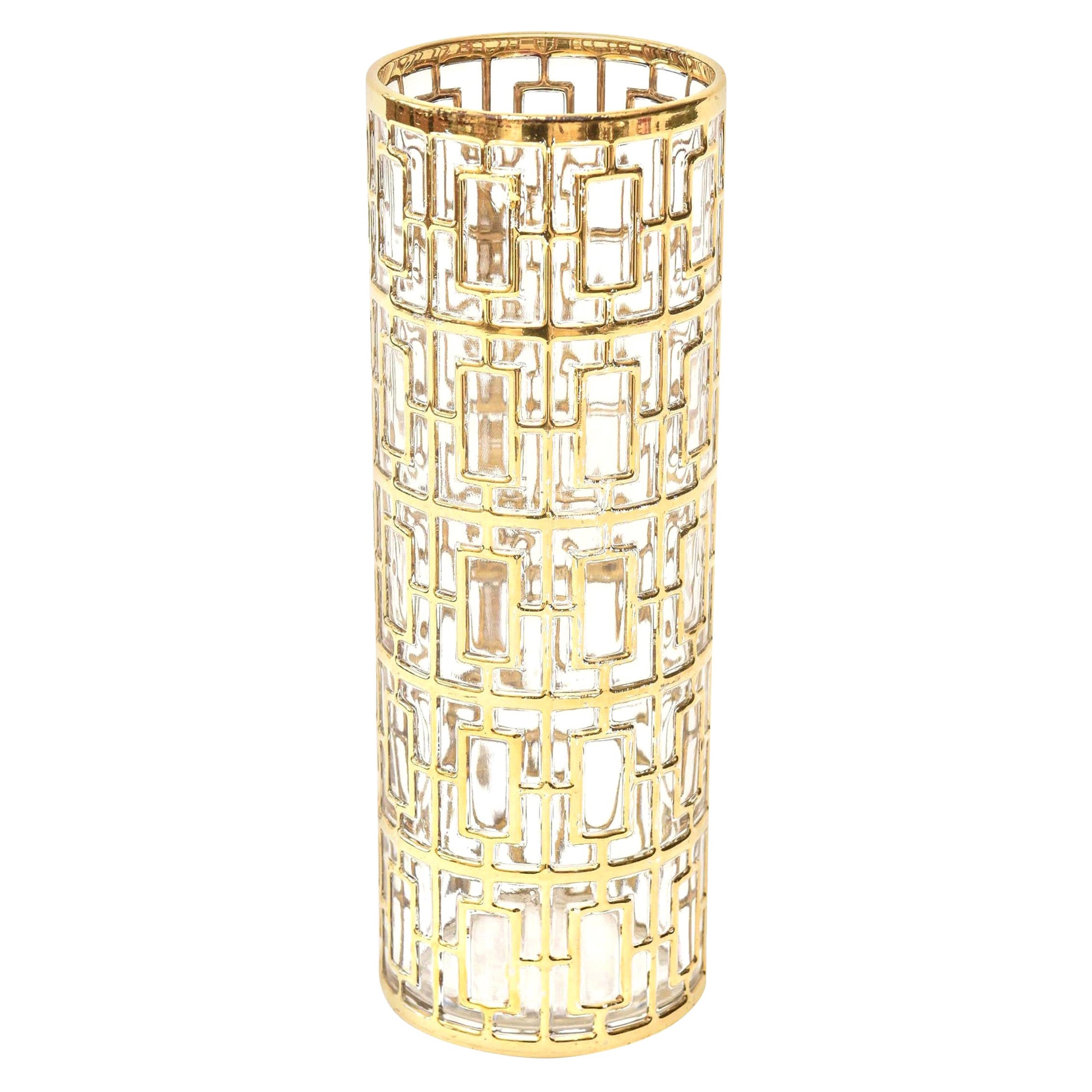 Imperial Glass 22-Carat Gold-Plated Shoji Screen Greek Key Vase, Cocktail Mixer