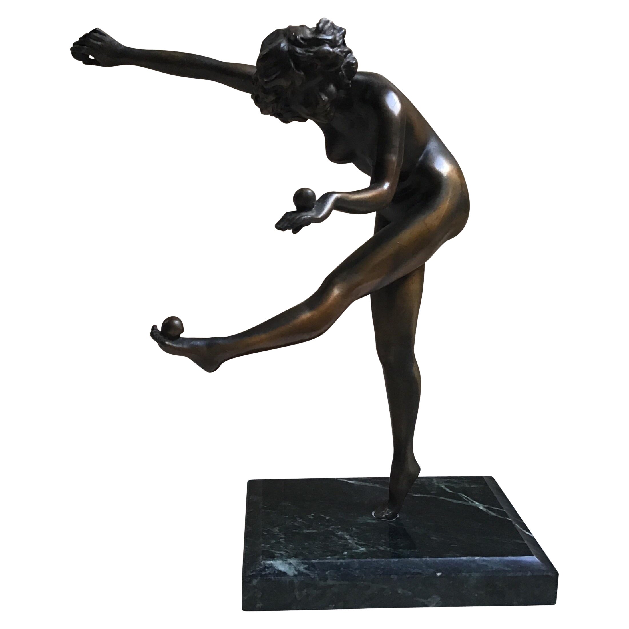 Balancing Ball Girl Bronze Sculpture For Sale