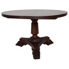 Table de salle à manger anglaise d'antiquités des années 1850 avec pieds en griffe en acajou sculpté