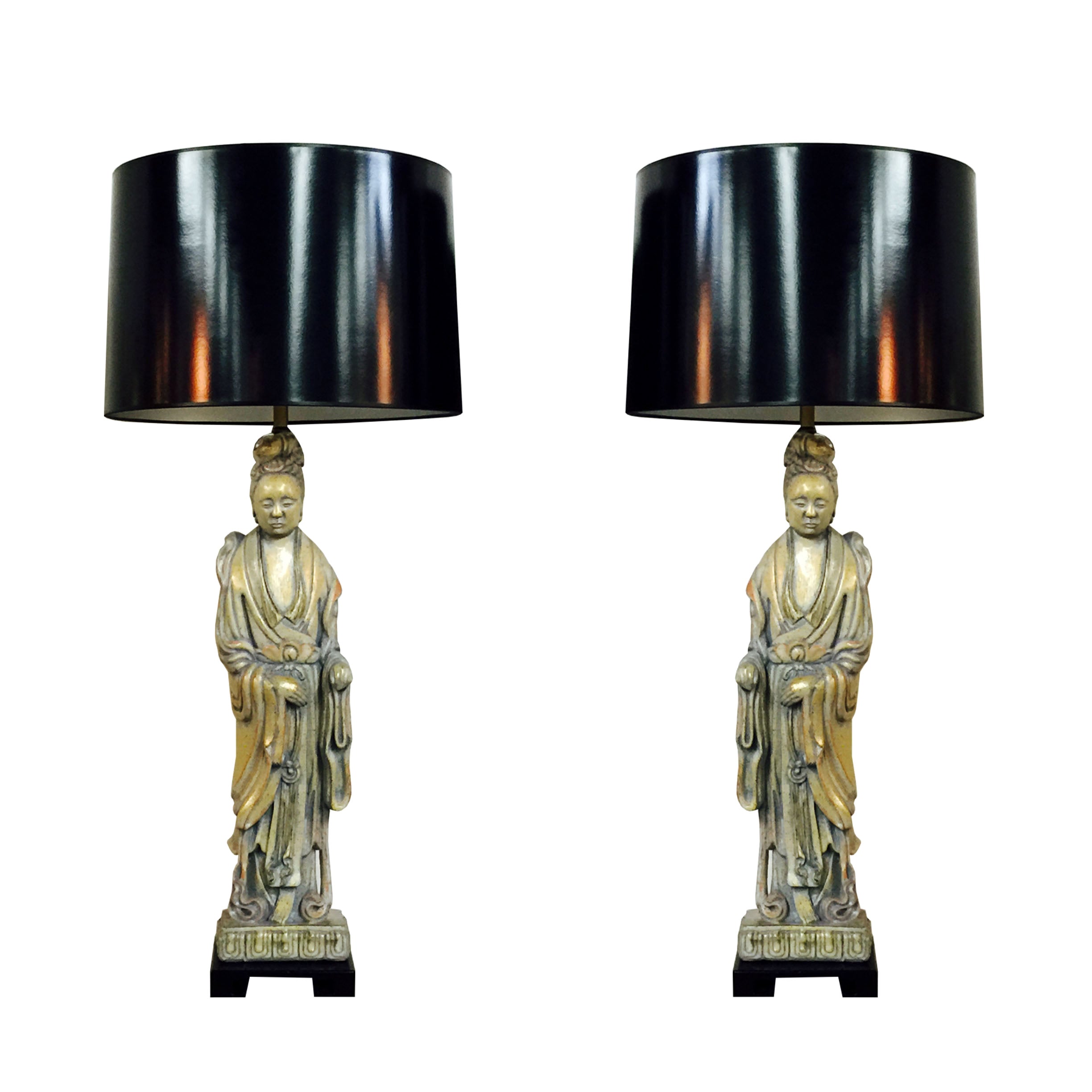 Pair of Vintage Antiqued Kwan Yin Statue Table Lamps at 1stDibs