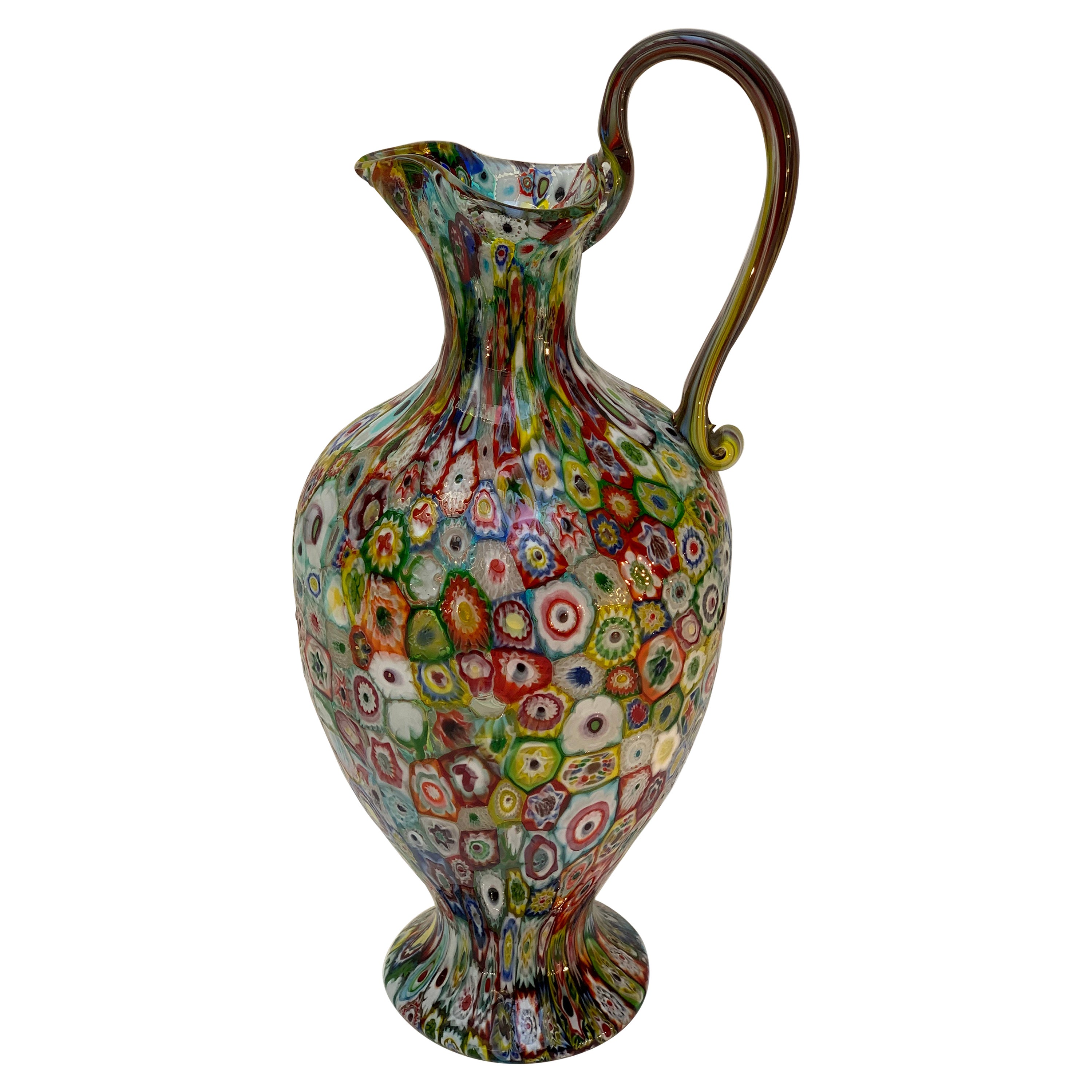 Murano Italian Hand Blown Twin Handled Bottle Shaped Millefiori Art