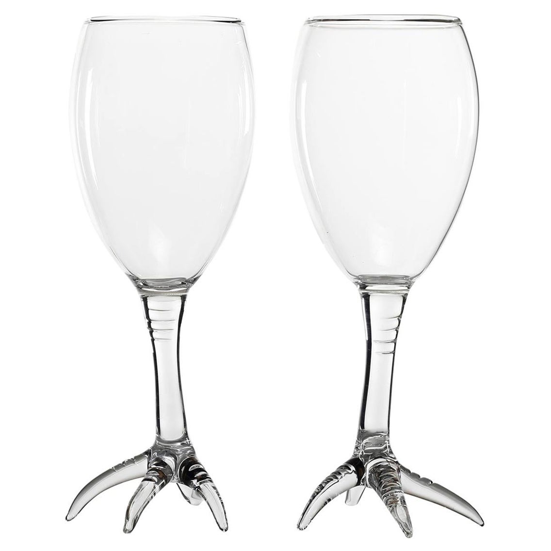 Contemporary Hand Blown Gajna Wine Glasses Chicken Farm Animal Playful Red White