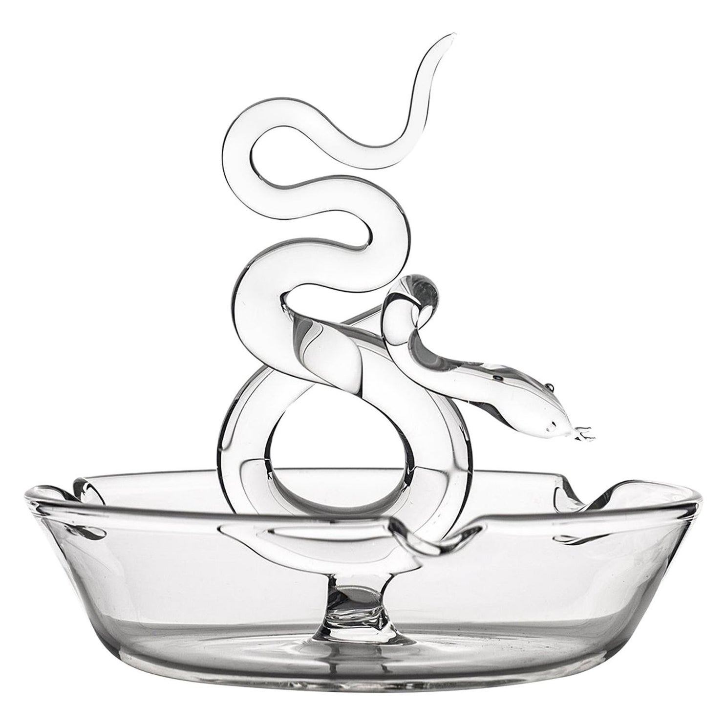 Cenicero Contemporáneo de Vidrio Serpentina Serpiente Puro Licor Deco Animal