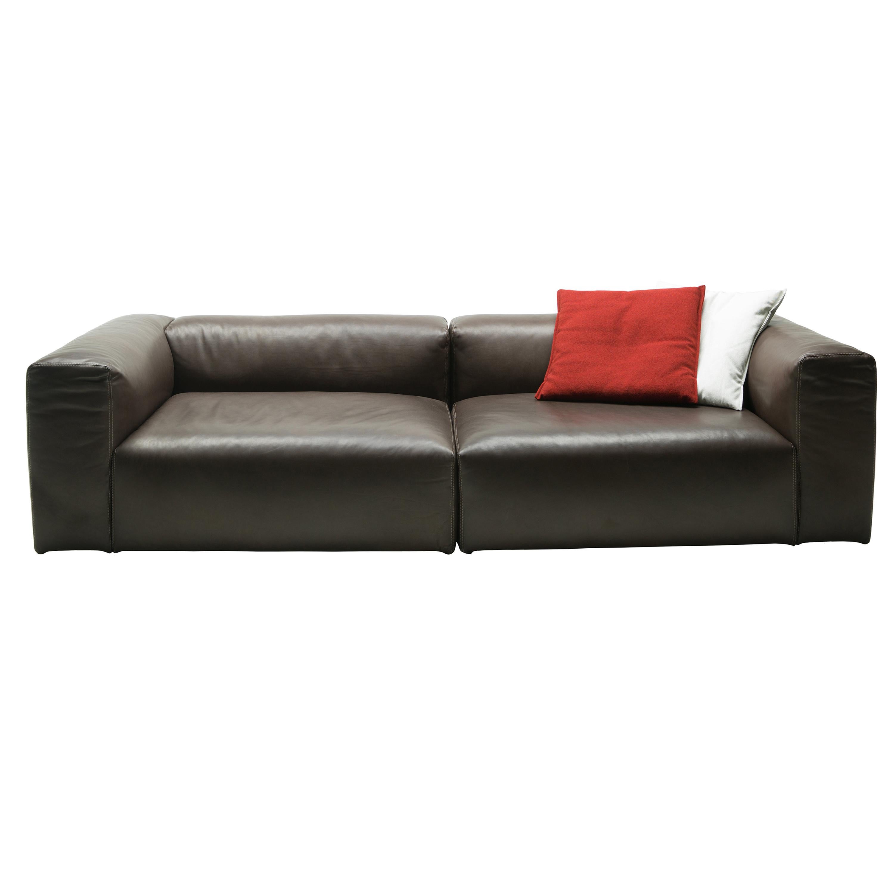 For Sale: Brown (Leather 915) Cappellini Oblong System Sofa in Multi-Density Foam & Fabric by Jasper Morrison