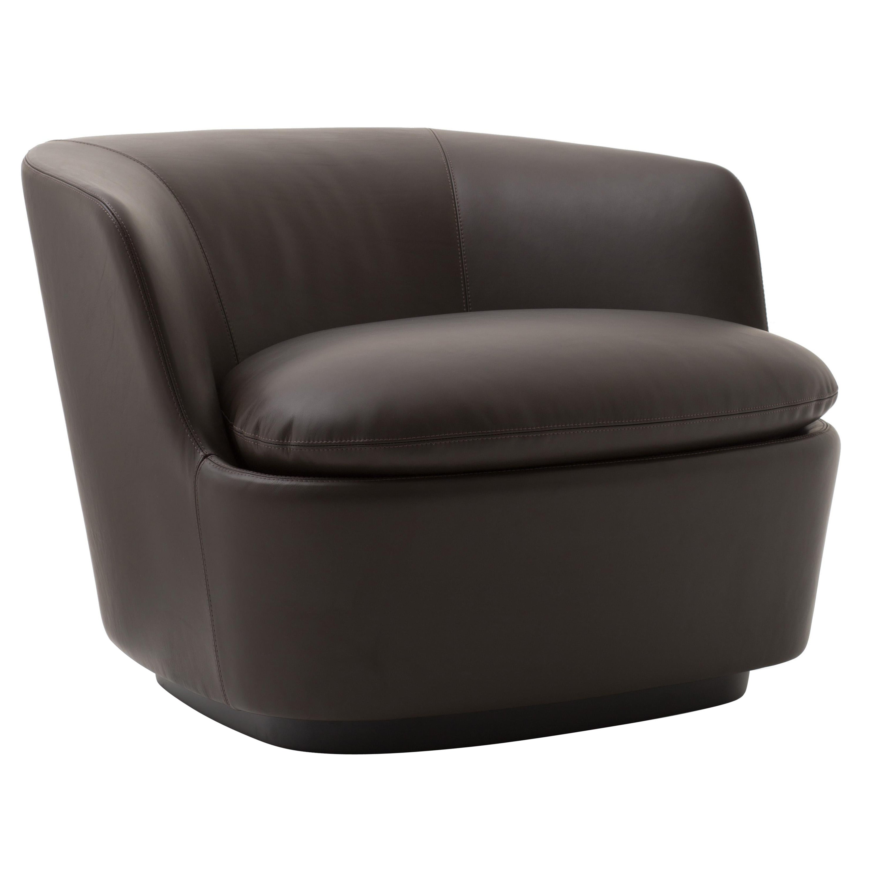 For Sale: Brown (Leather 915) Cappellini Orla Swivel Armchair in Poplar and Fabric by Jasper Morrison