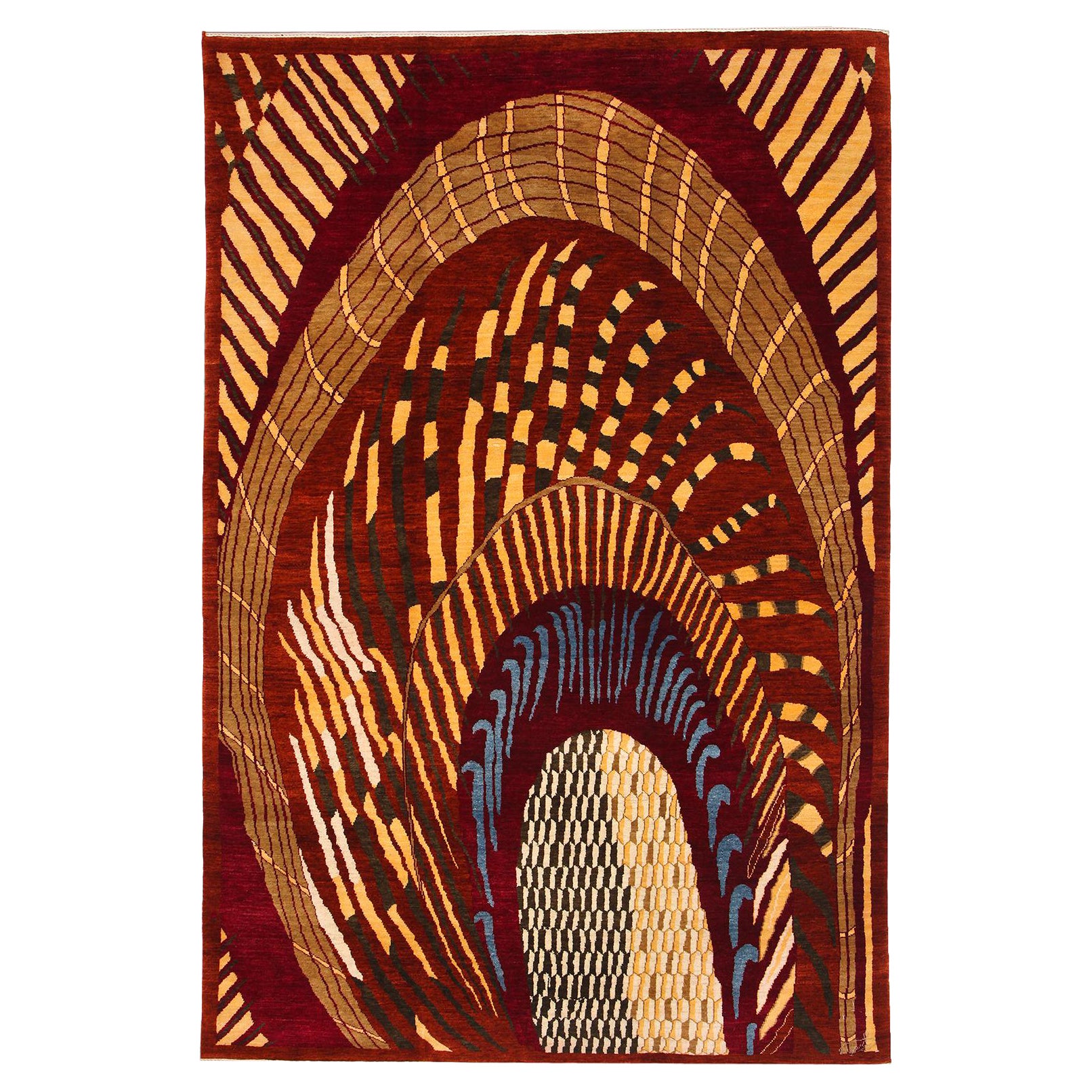 Tapis persan contemporain en laine Orley Shabahang, noué à la main, rouge, 6 pi x 9 pi