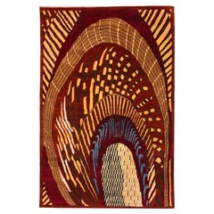 Hand-Knotted Art Nouveau Wool Persian Rug, Red, Pink, and Blue, 6' x 9'