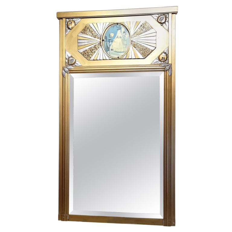 Large French Art Deco Wall “Trumeau” Mirror in Gold and Silver Color For  Sale at 1stDibs