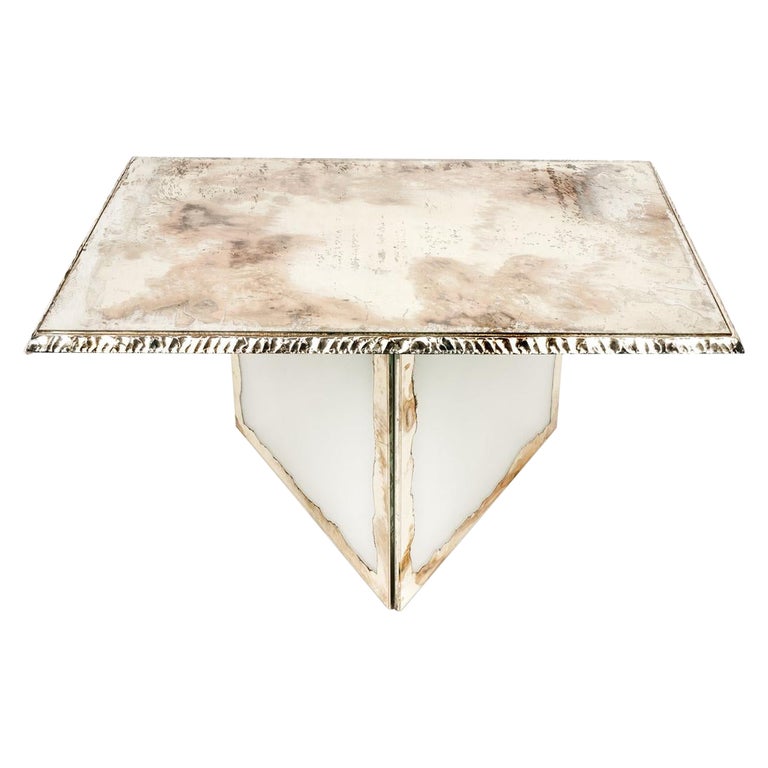 Flight Contemporary low-Coffee Table, 70x50 cm White silvered glass For Sale