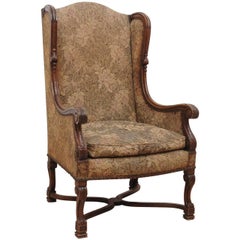 19th Century Neo-Renaissance Style Carved Wingback Chair with Upholstery