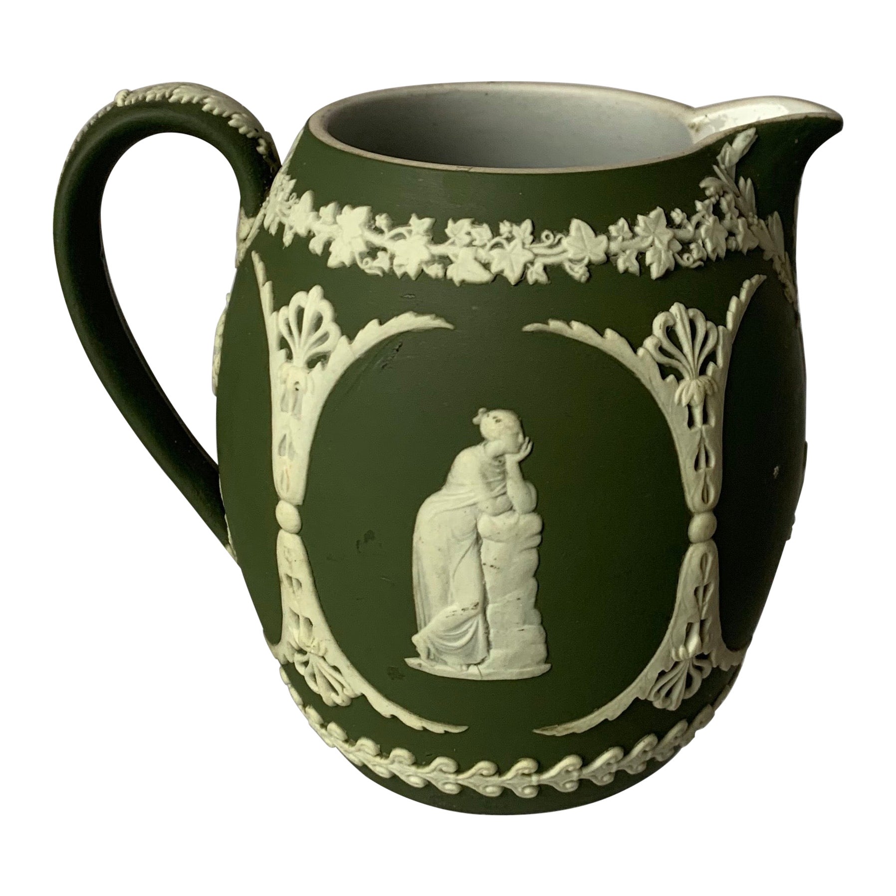 Wedgwood Jasperware Antique English Blue and White Pitcher Neoclassical
