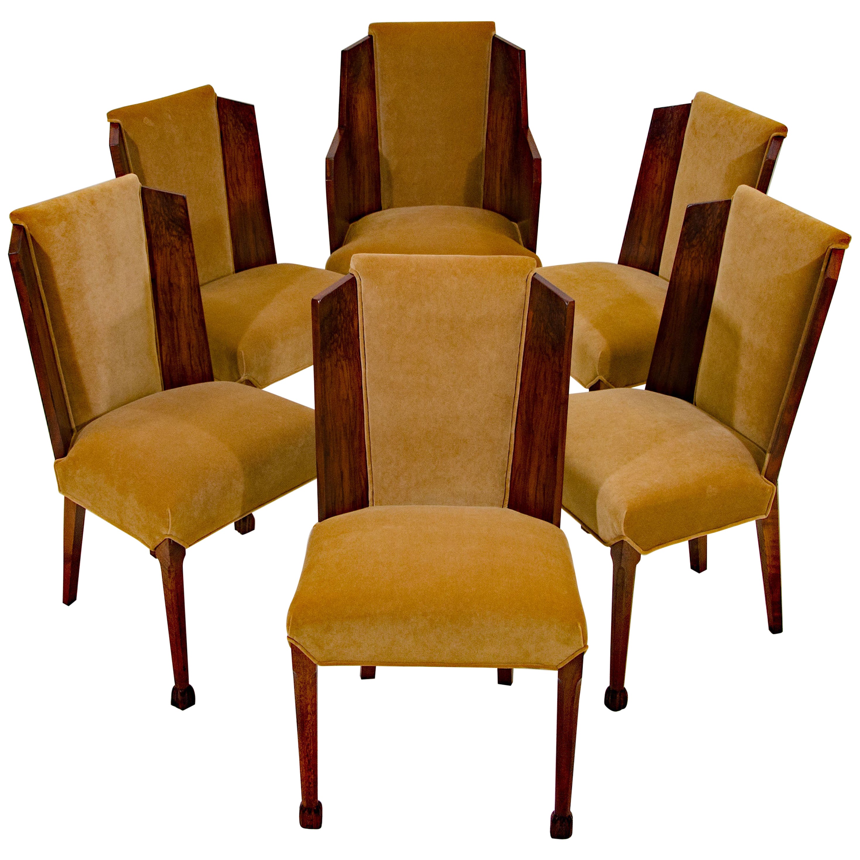Set of Six Art Deco Dining Chairs with Brass Details For Sale at 1stDibs