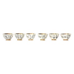 Piero Fornasetti Porzellan und vergoldete Appetizerschalen Midcentury Barware Set / 6
