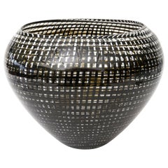 Lino Tagliapietra Tessuto-Vase aus geblasenem Glas, Gefäßskulptur, Schwarz-Weiß-Skulptur, Italien