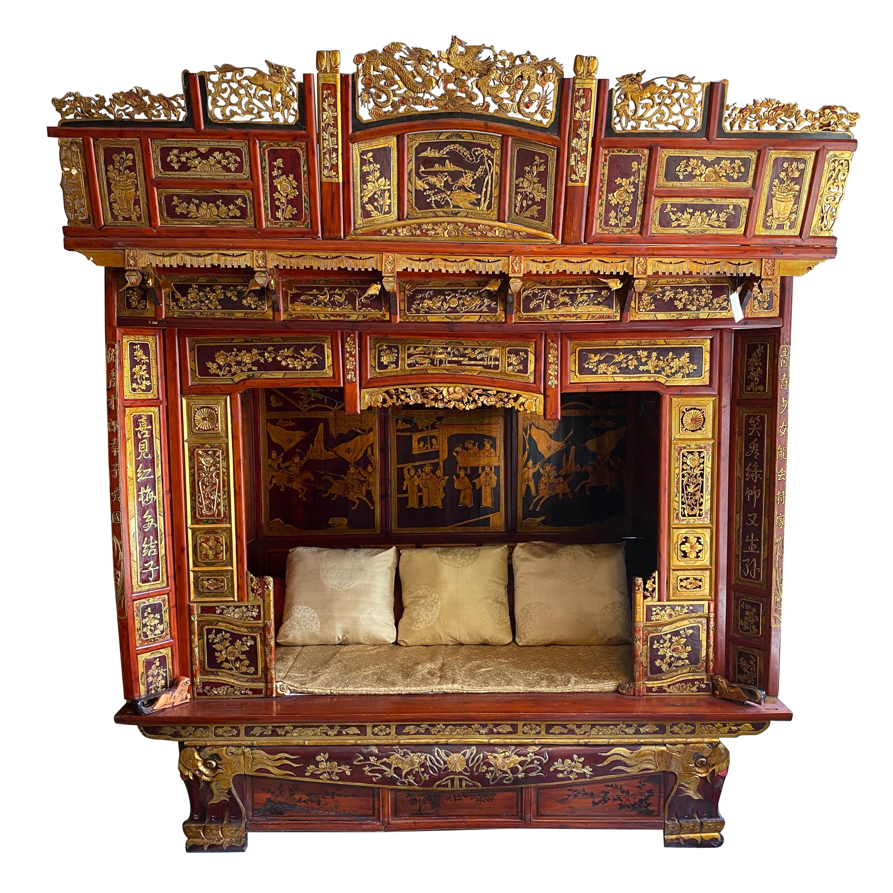 Antique Chinese Ju Mu Six Post Canopy Bed, Chinoserie, Suzhou For Sale