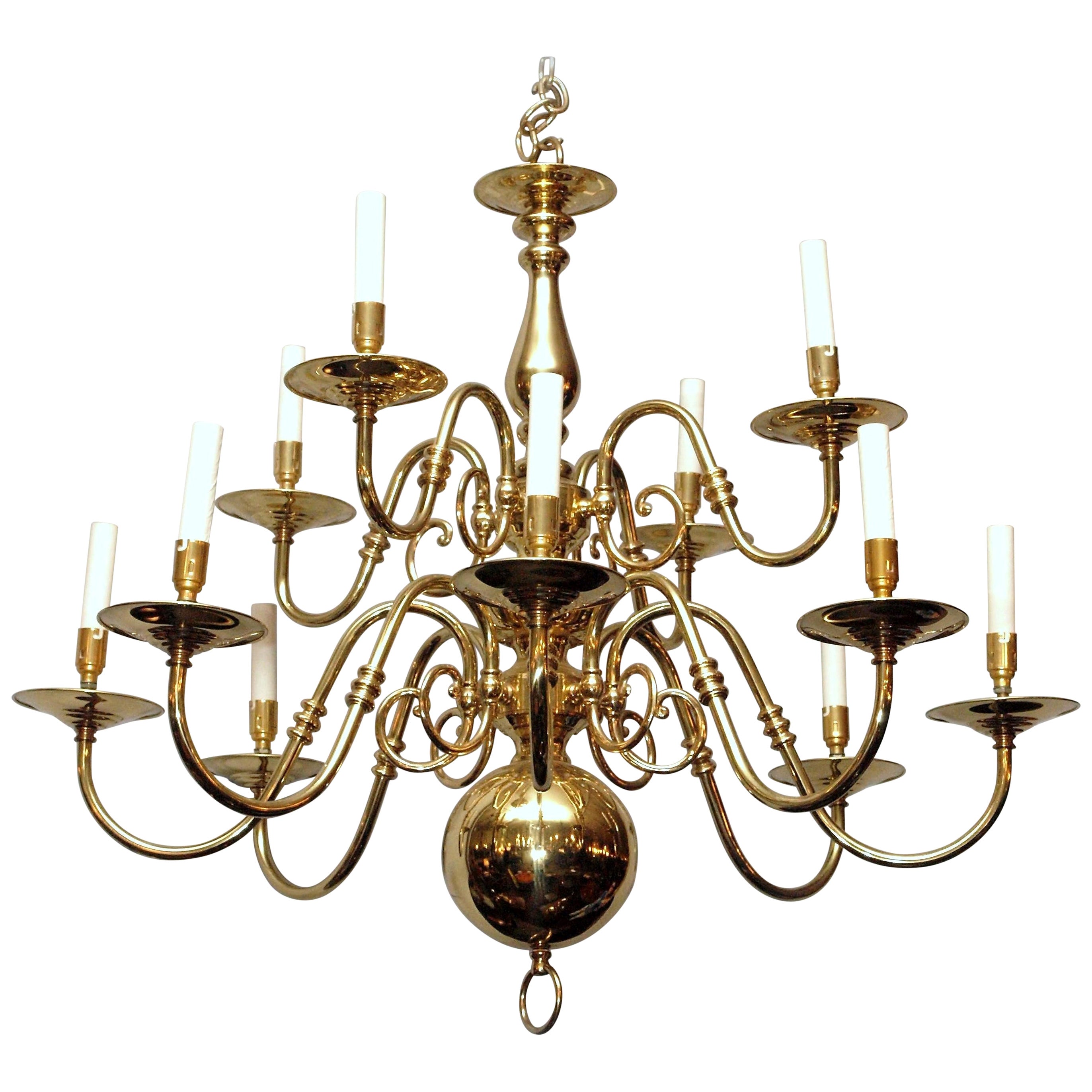 Brass French Twelve Candle Williamsburg Style Chandelier at 1stDibs