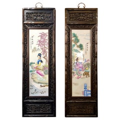 Pair of Antique 19th Century Chinese Famille Rose Panels