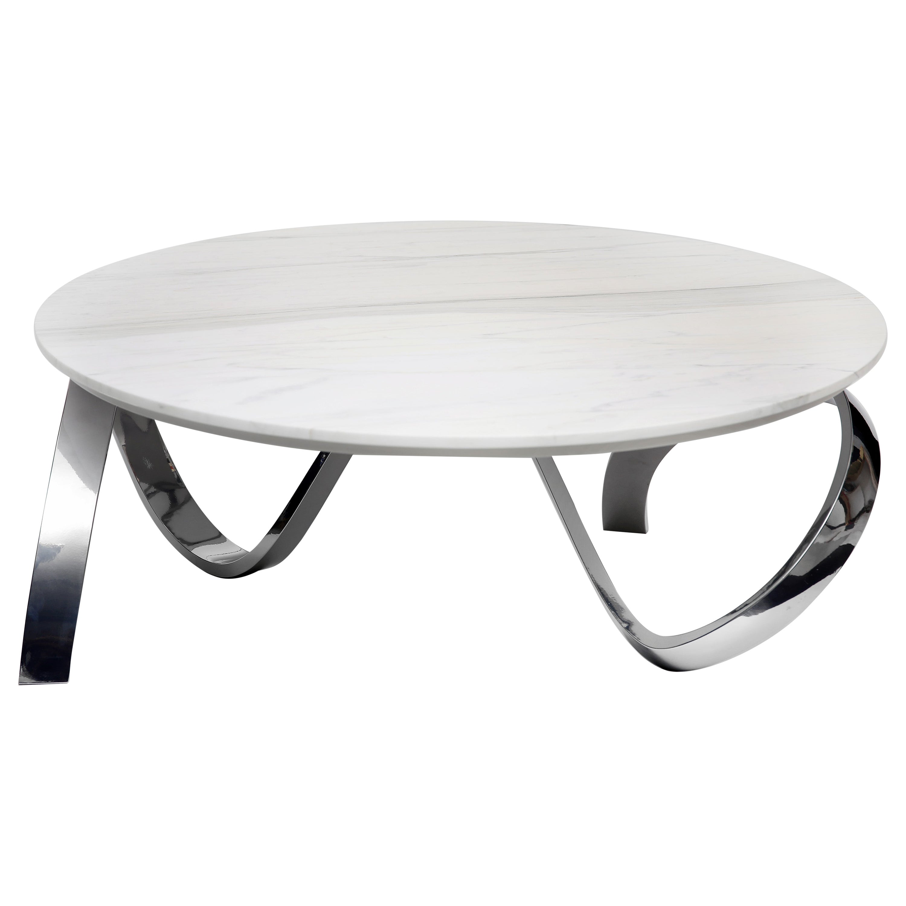 IKB 191 Contemporary Round Chrome Glass Cian Blue Center Table, Spain