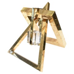 Joan Lehman Geometric Brass and Glass Block Suspended Cube Sculpture