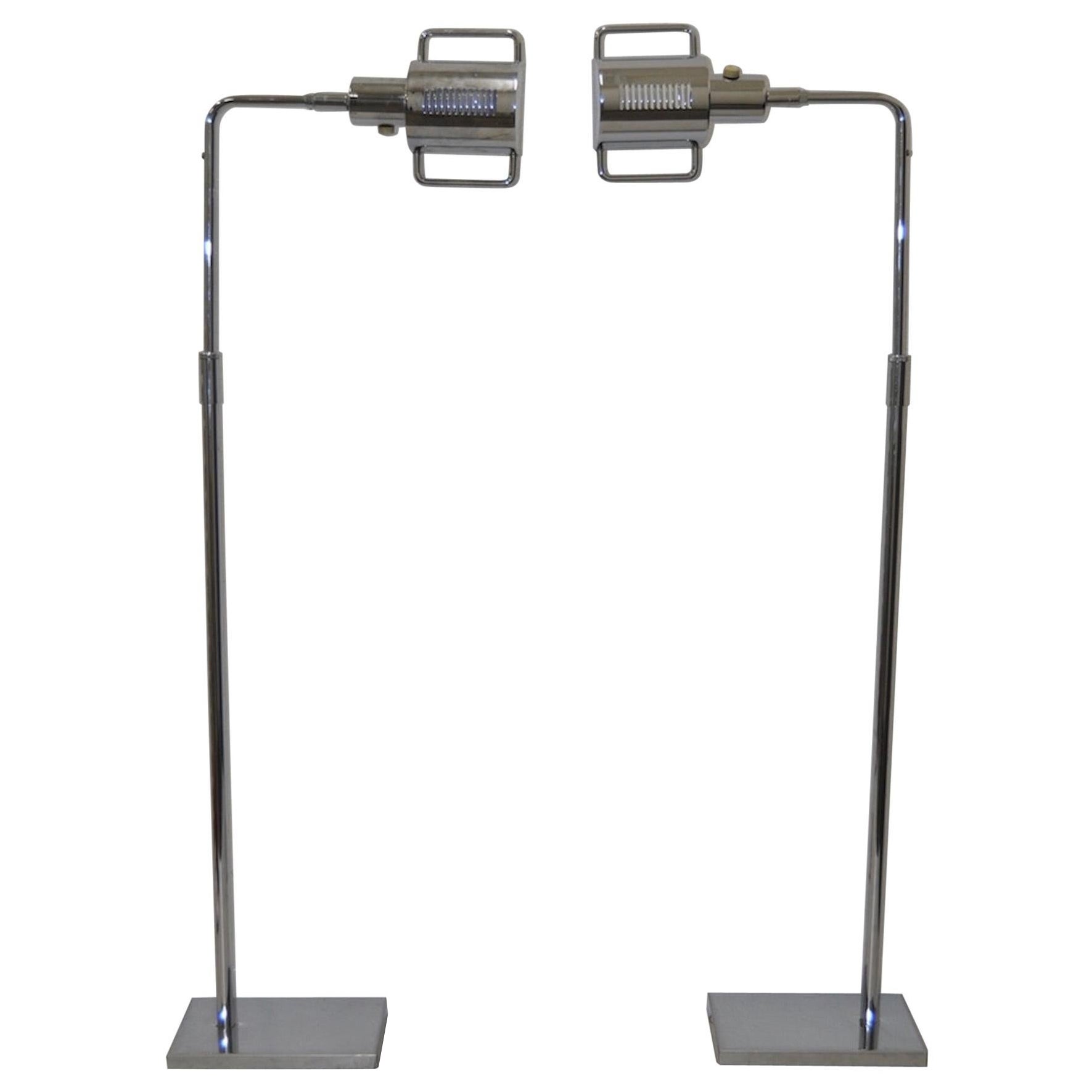 Pair of Koch & Lowy Chrome "Pharmacy" Floor Lamps, circa 1970 For Sale