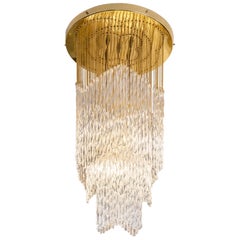 Mid-Century Crystal and Brass Chandelier