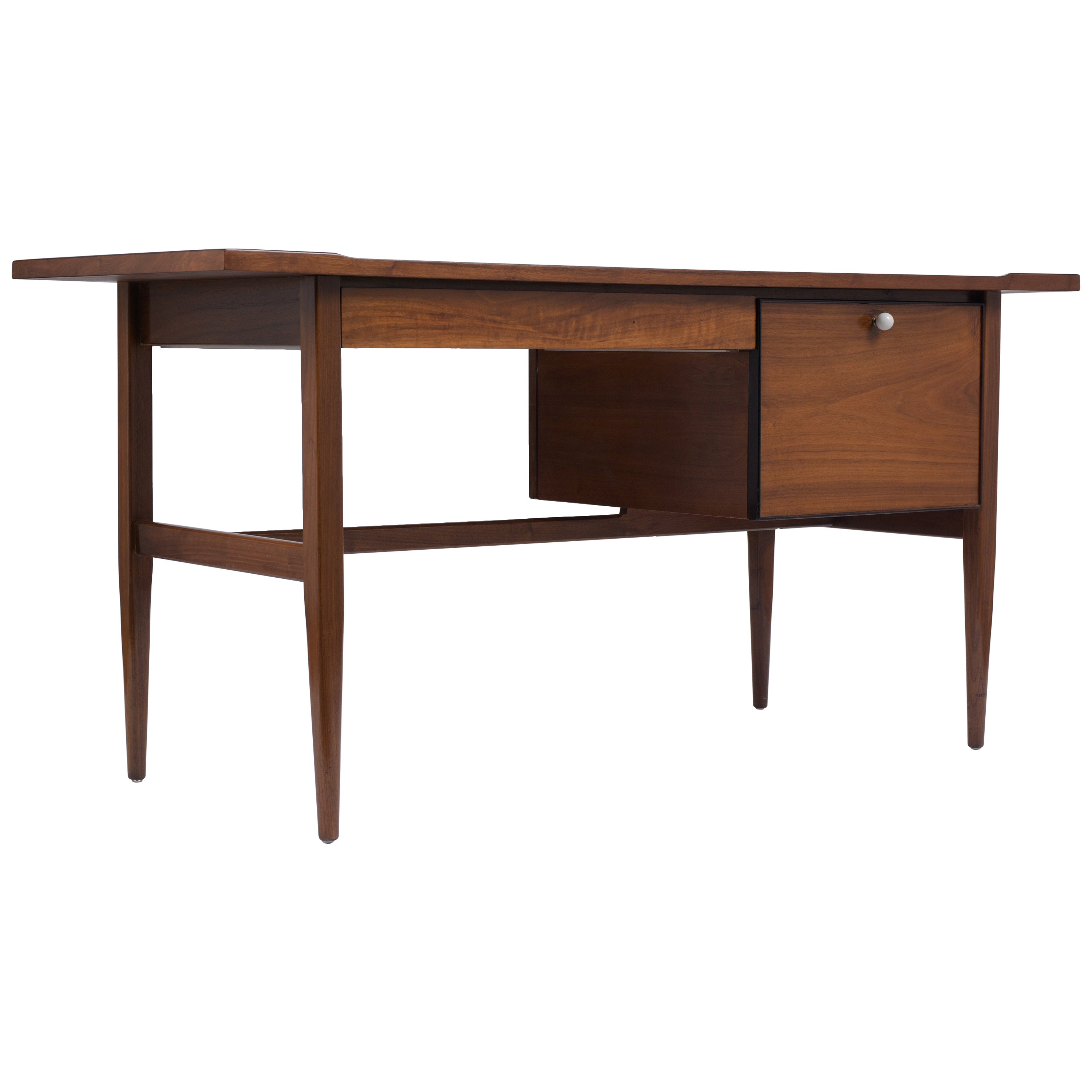 Walnut and Rosewood MidCentury Modern Desk with Brass Knobs at 1stDibs