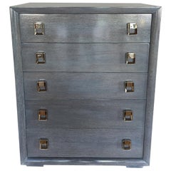 1940s Cerused Grey Tall Boy Cabinet