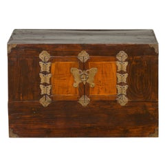 Korean Late 19th Century Two-Toned Side Chest with Brass Butterfly Hardware