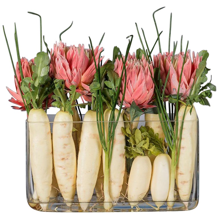 Eternity Rectangular Delfi Vase Set Arrangement, Flowers, Italy For Sale