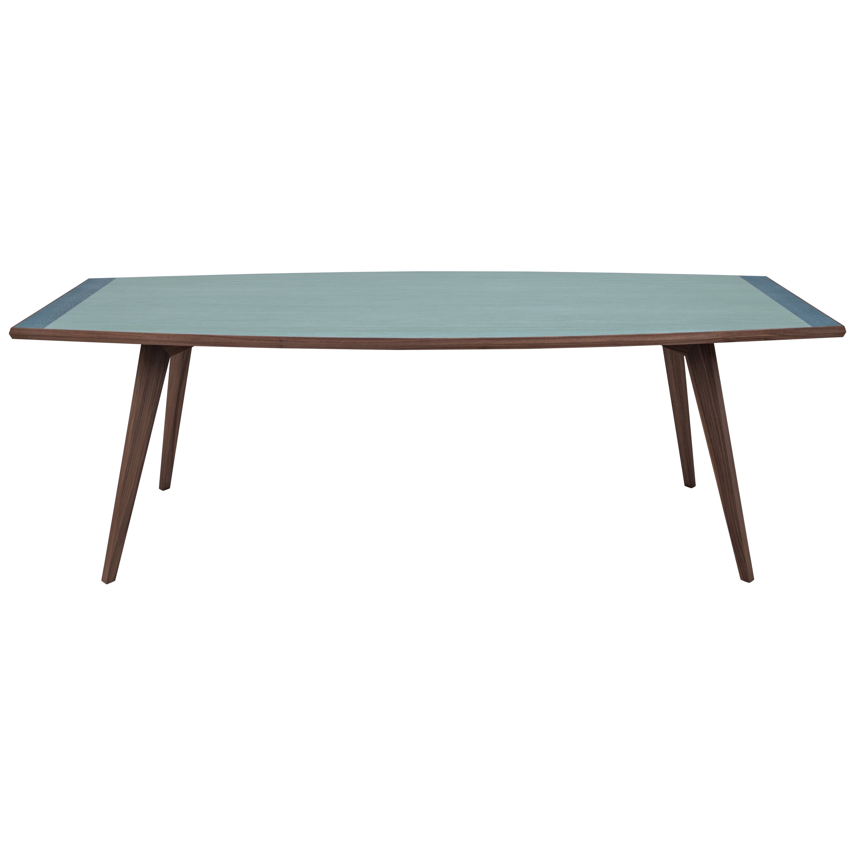 Ela Rectangular Luxury Table, Metal Half Round Base and Glass Top, Made