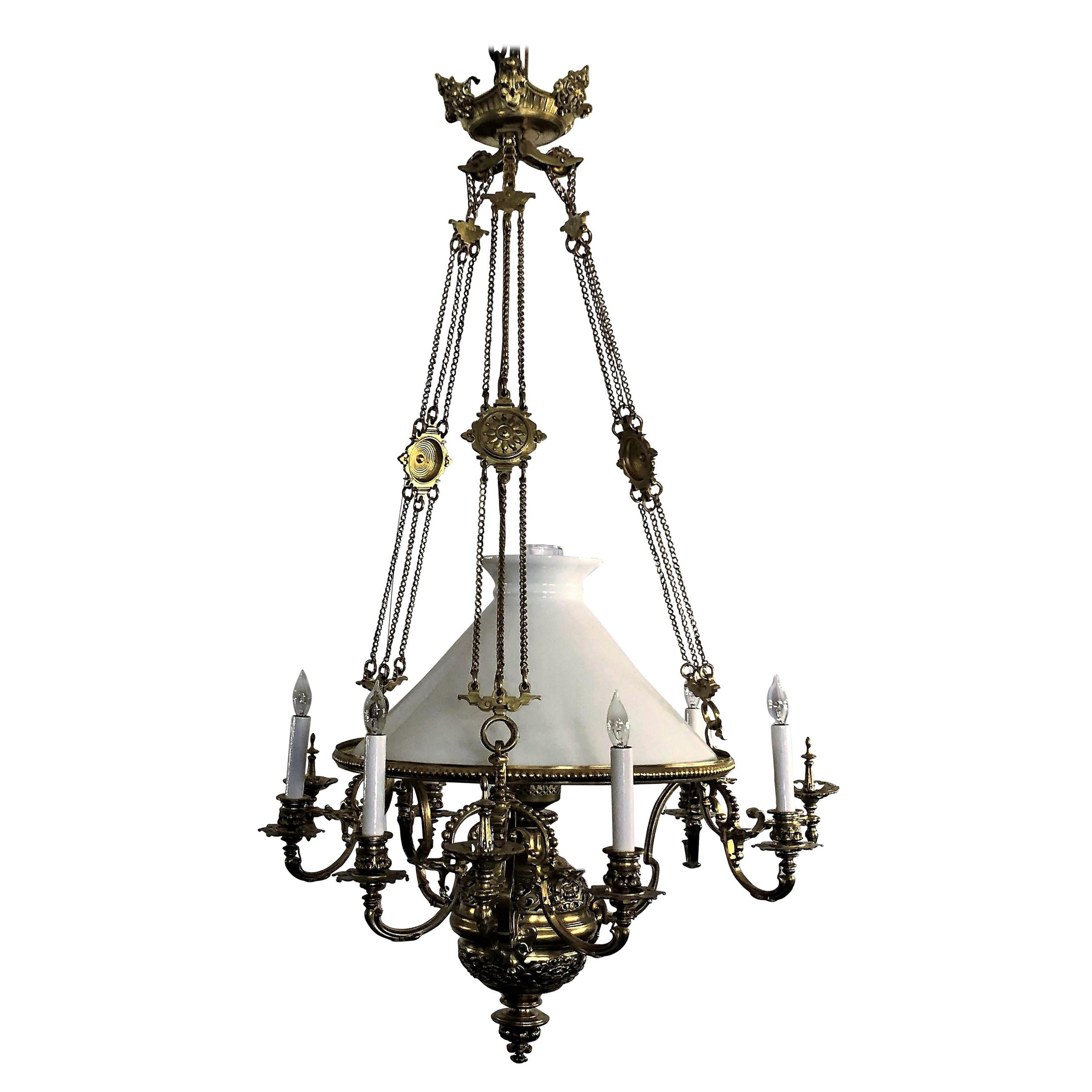 Antique French Brass Suspension Lantern For Sale