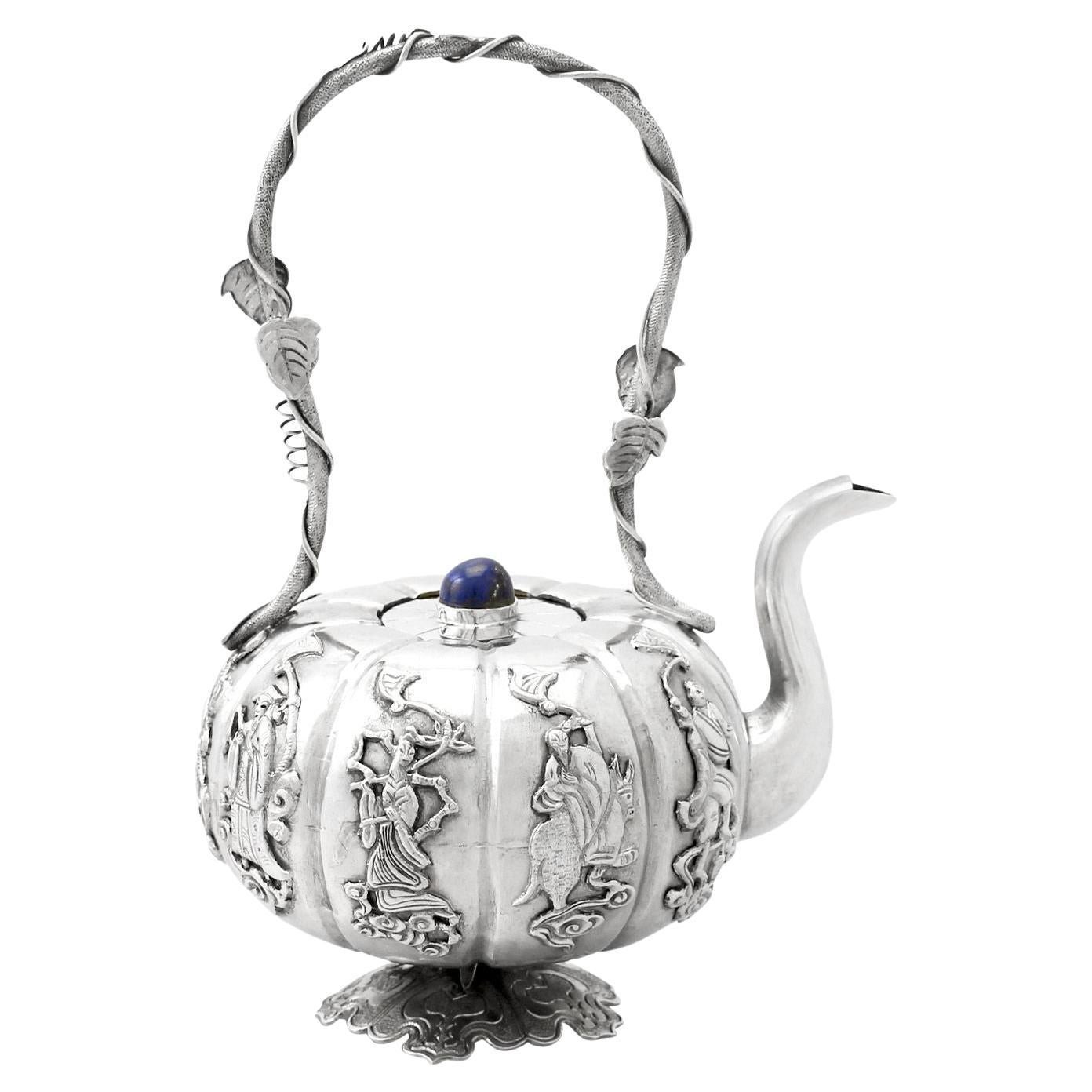 Antique Iraqi Silver and Lapis Lazuli Miniature Teapot, circa 1920 For Sale