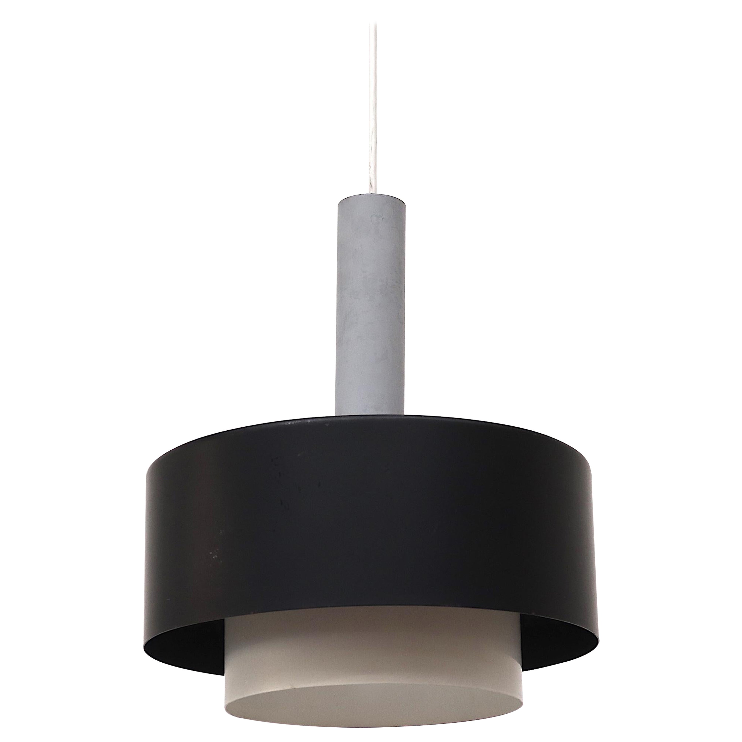 Mid-Century Hiemstra Black, White, and Gray Industrial Pendant Lamp For Sale