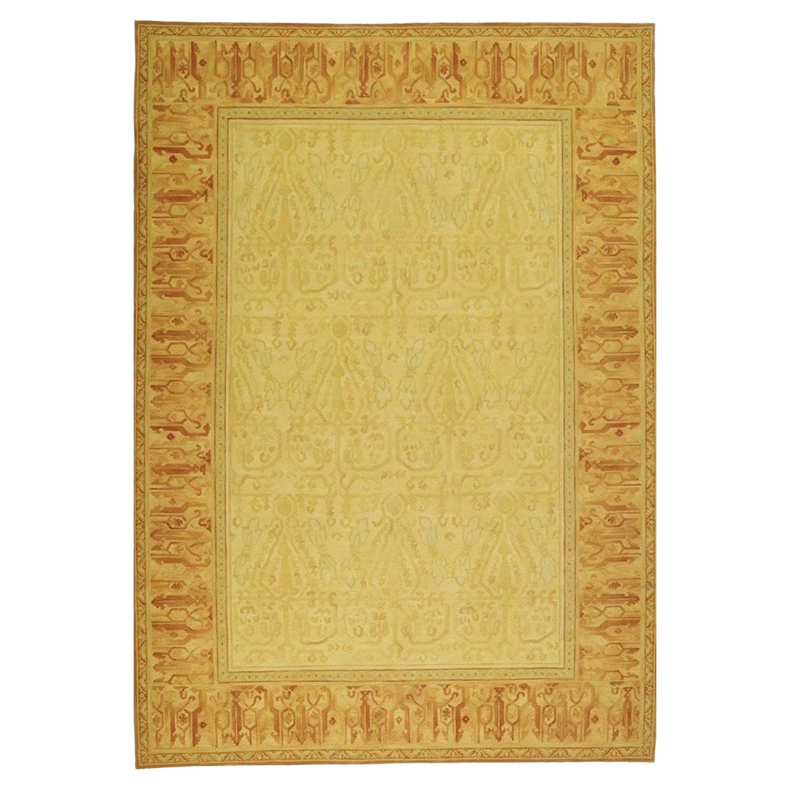 Tapis de luxe Savonnerie en laine dorée/beige 10''1x14'' en vente