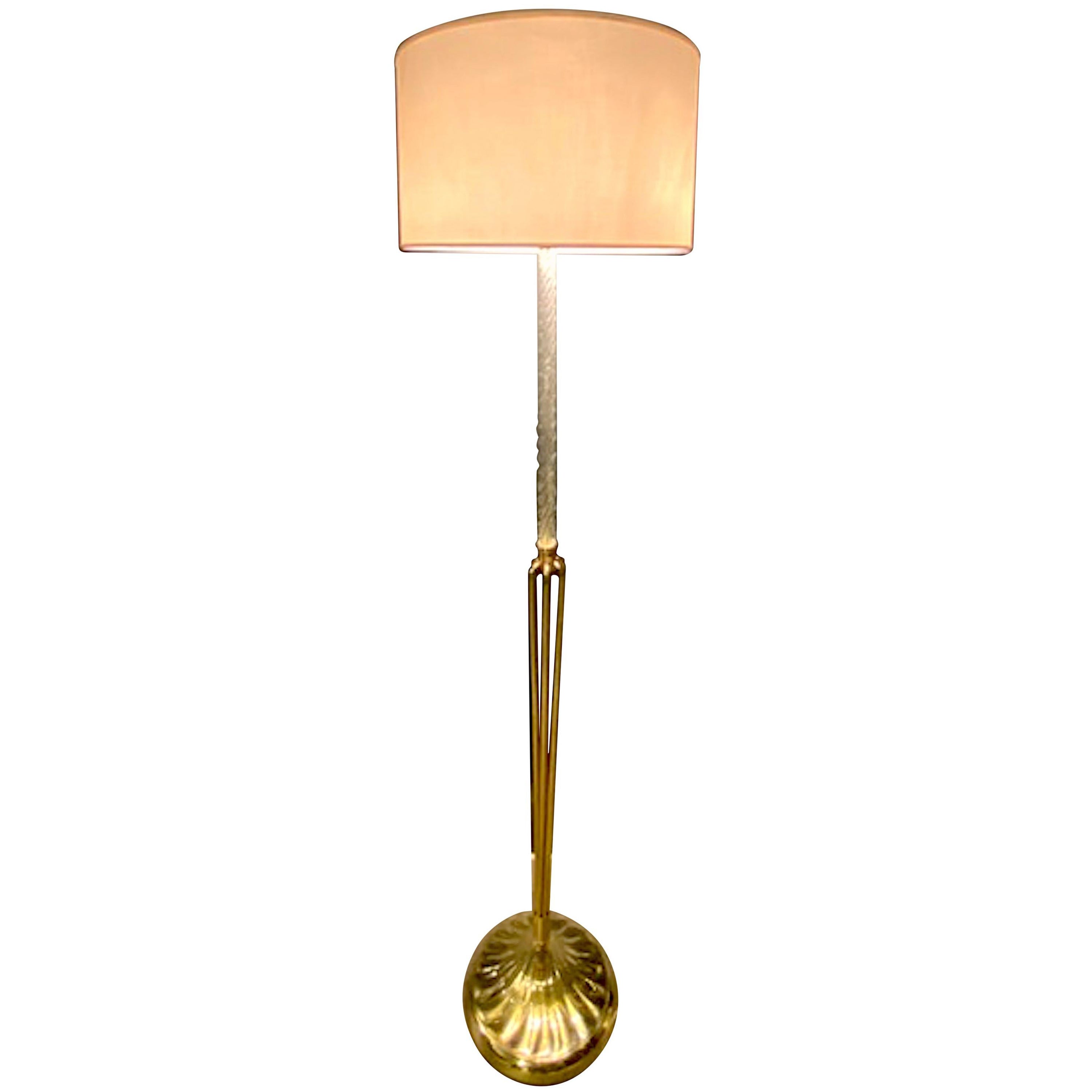 Italian Twisted Glass Cane and Brass 1930s Floor Lamp For Sale