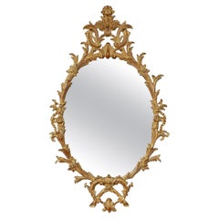 Retro Neoclassical Oval Gold Foil Hand Carved Wooden Mirror, 1970