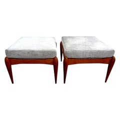 Pair of Italian Gio Ponti Inspired Mid-Century Walnut Benches