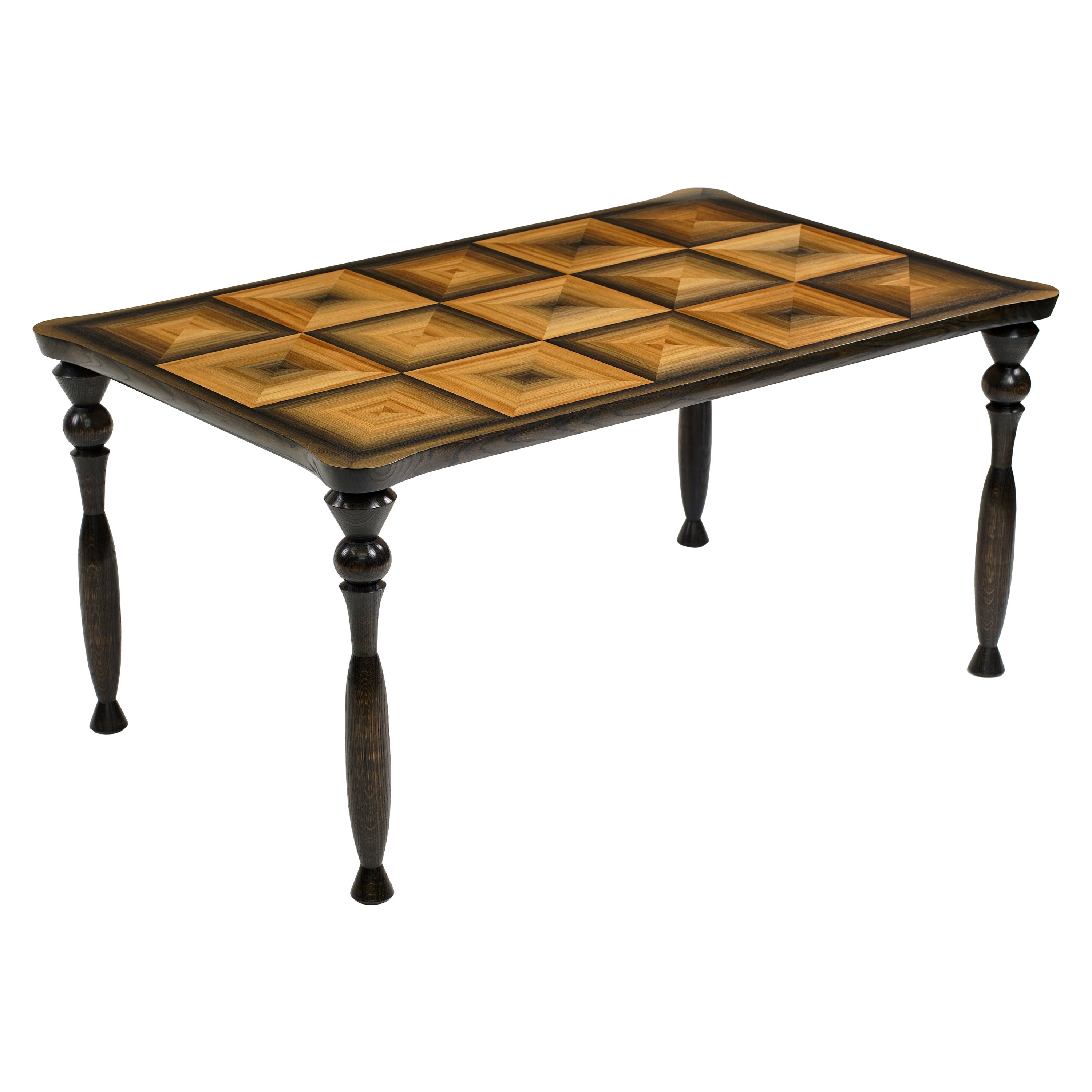 Organic Bog Oak Coffee Table with Reeded Column White Oak Legs at 1stDibs