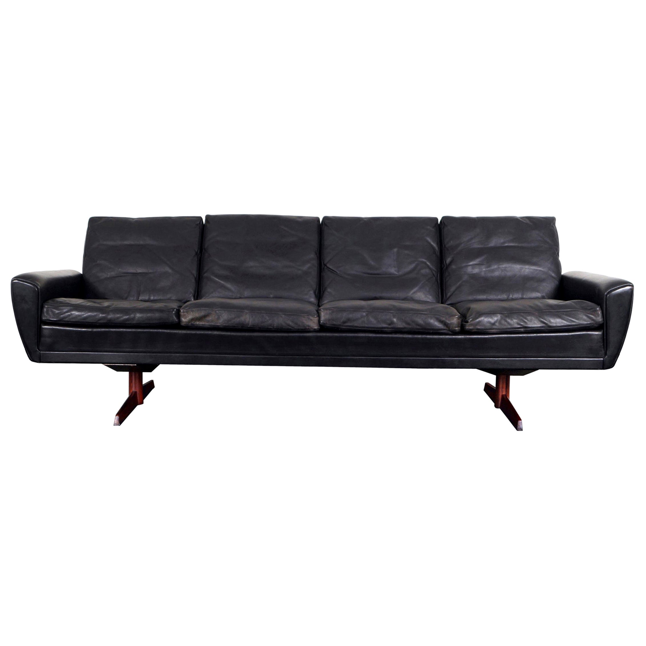 Danish Mid Century Leather Sofa at 1stDibs