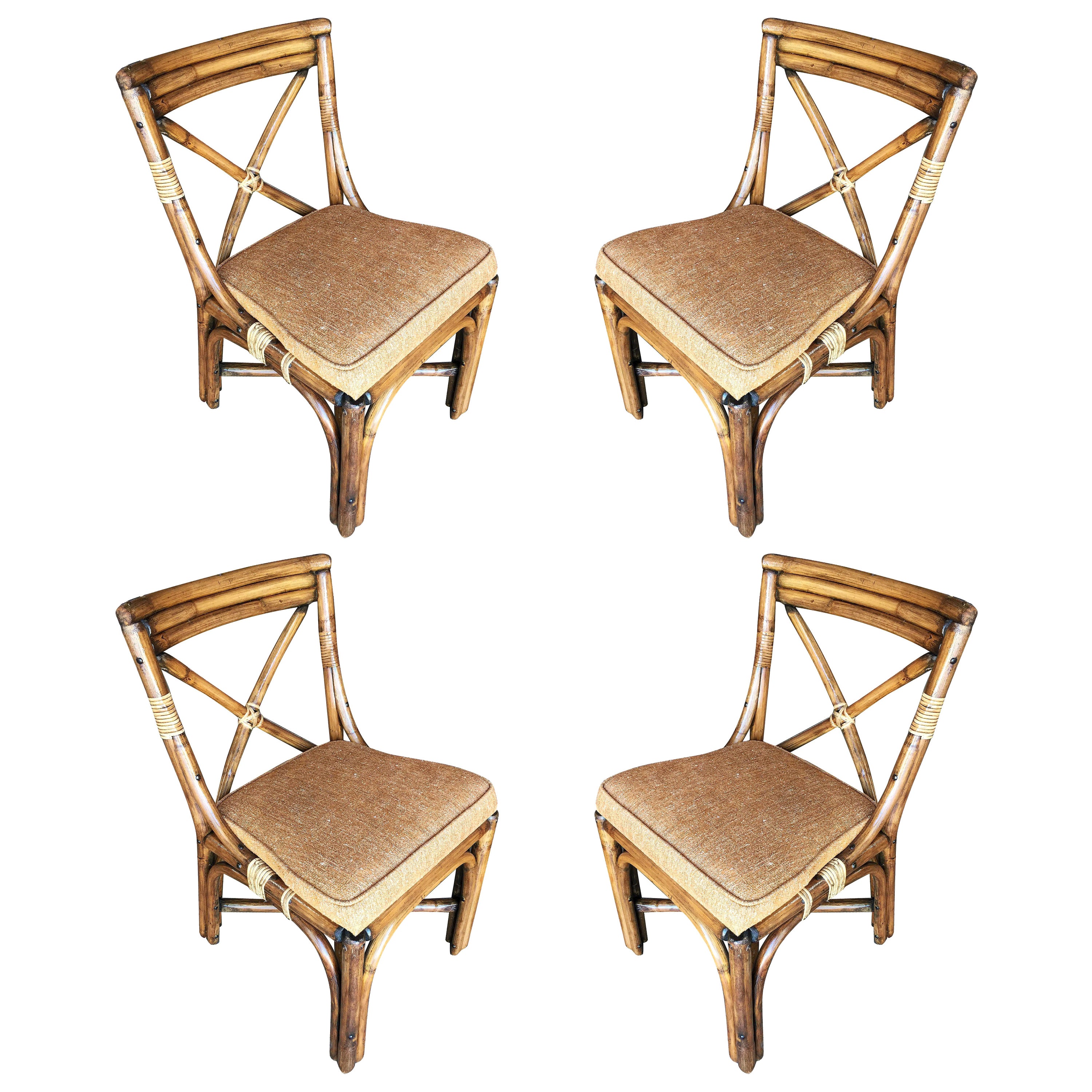 Exceptional Set of Four Vintage Rattan Chairs, Restored For Sale at 1stDibs