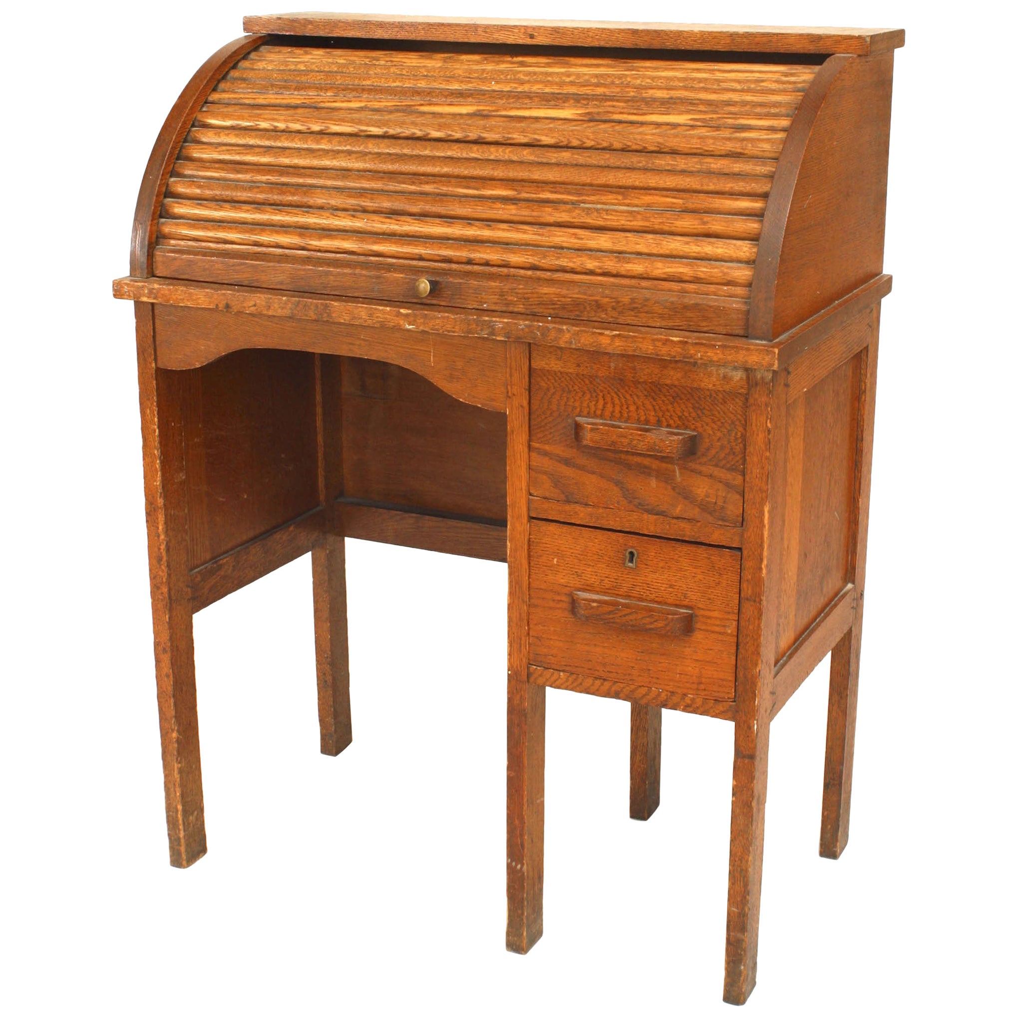 American Mission Oak Roll Top Desk And Matching Chair For Sale At