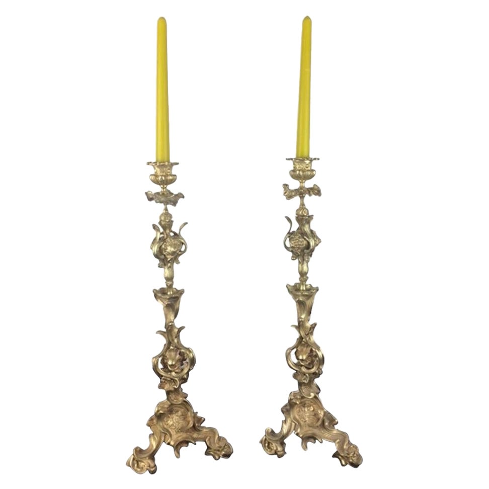 Very Fine Pair of 19th Century French Gilt Bronze Candelabras by Victor Raulin For Sale