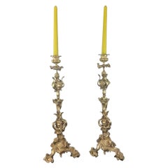 Antique Very Fine Pair of 19th Century French Gilt Bronze Candelabras by Victor Raulin