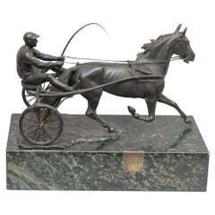 Austrian Bronze Group, Harness Race Driver and Horse, Artist Signed, circa 1920
