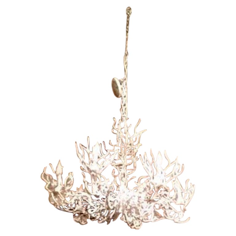Midcentury White Iron Faux Coral Chandelier