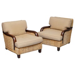 Superbe paire de fauteuils Ralph Lauren Barrymore en osier et rotin
